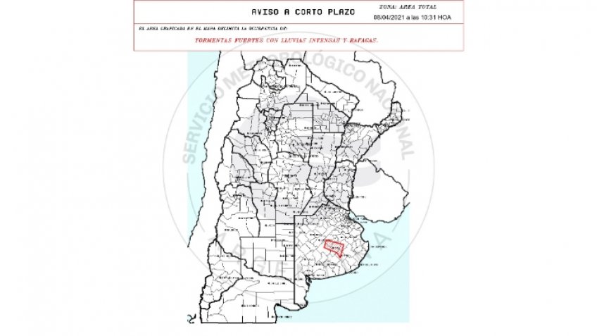 "Alerta Amarillo" por tormentas fuertes para Tandil y la zona